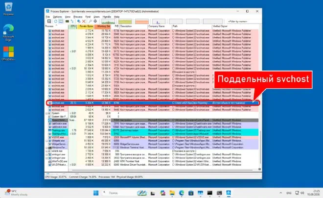 Поддельный svchost.exe с путём из AppData