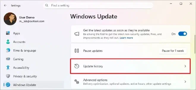 Параметры → Центр обновления Windows → Журнал обновлений