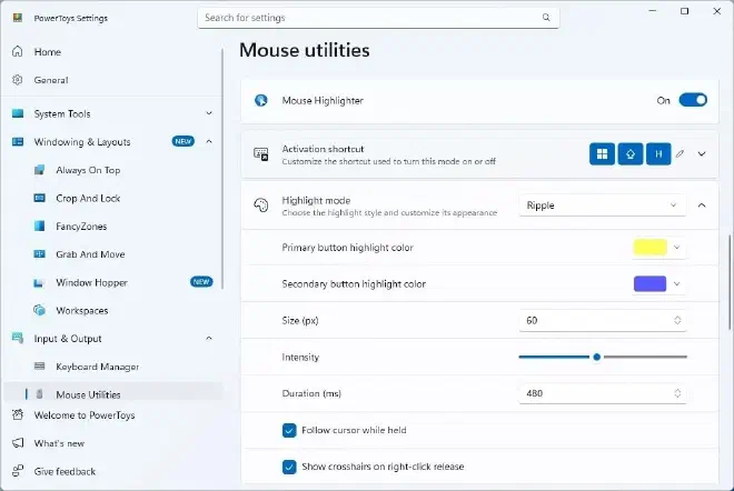 Настройки Ripple Mode в Mouse Highlighter