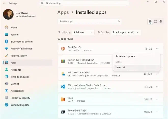Удаление несовместимых приложений перед обновлением Windows 11